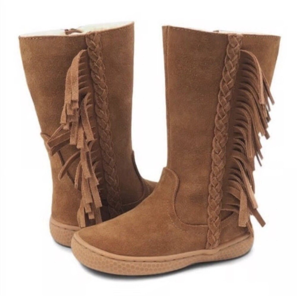 Livie & Luca Shoes Boots Sonoma Tan Brown Suede Leather Fringe Sherpa Lined 2 Y